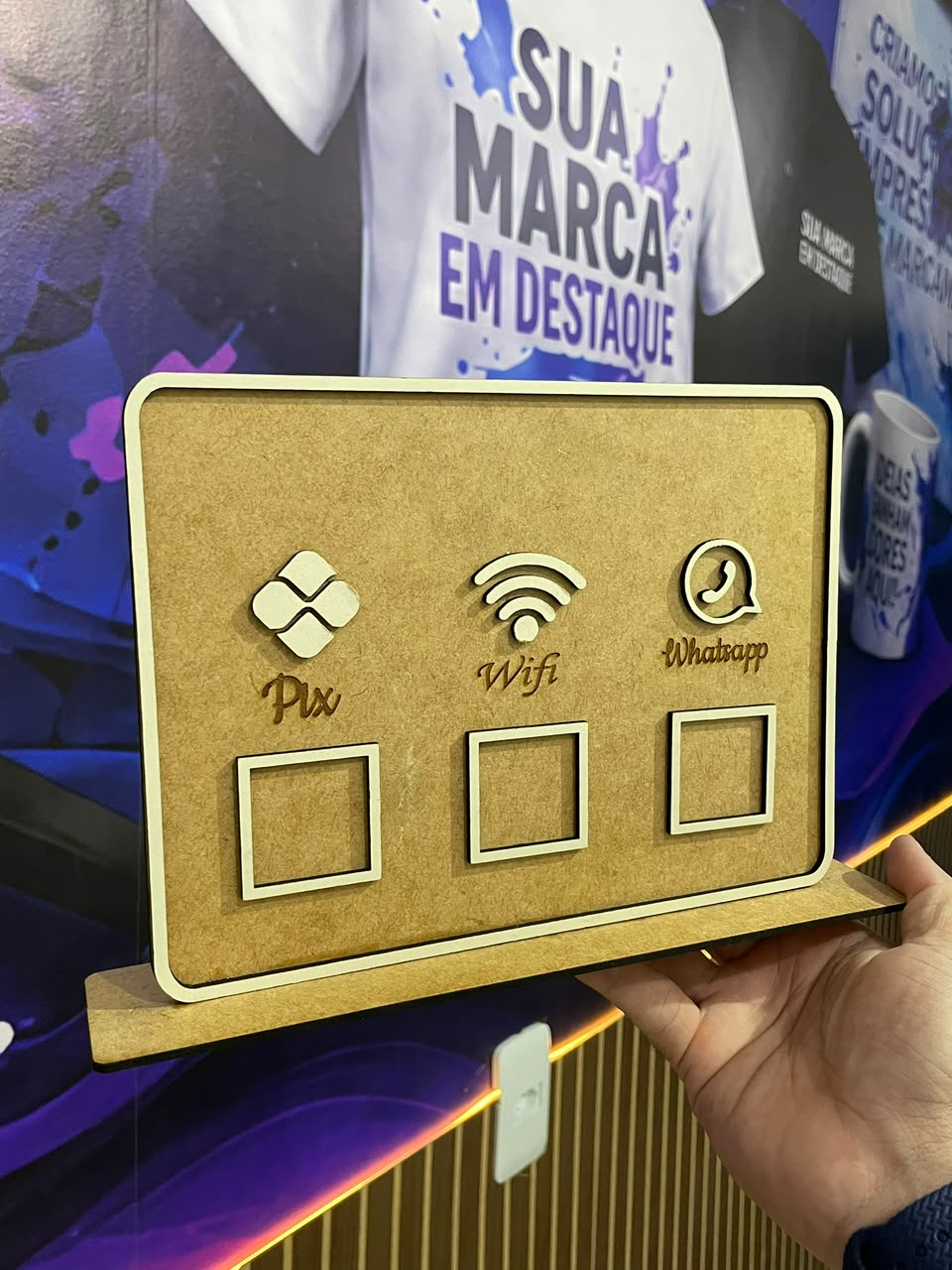 Placa em MDF para Pix, Wi-Fi e WhatsApp